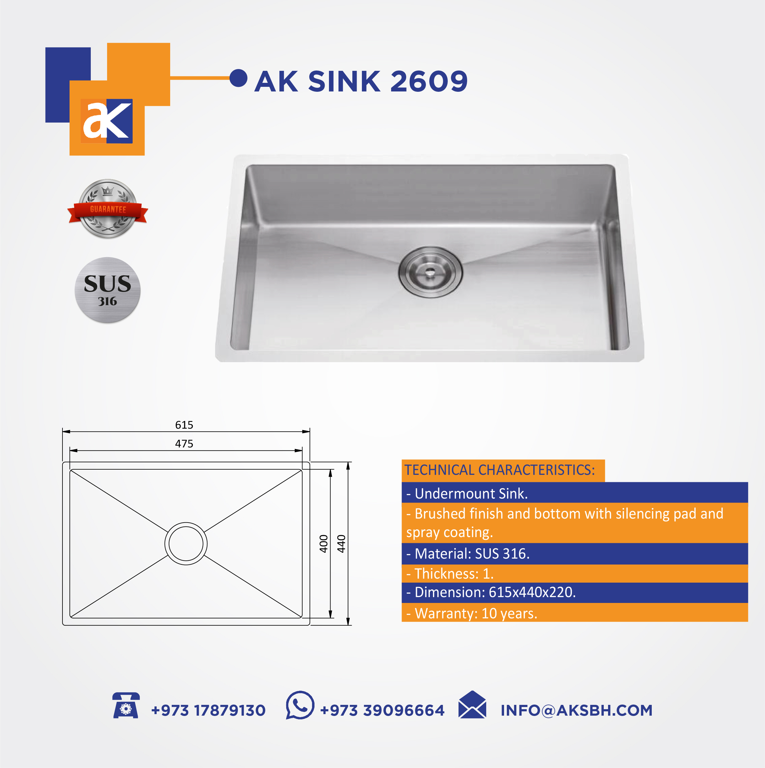 Buy Ak Sink 2619 | Construction Finishes | Qetaat.com
